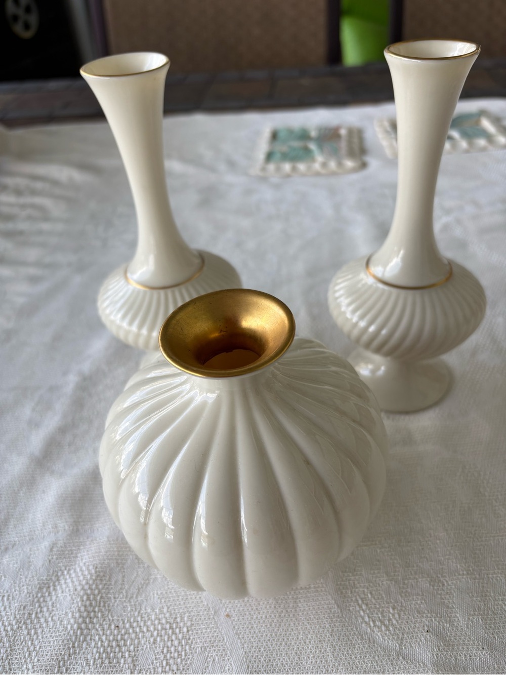 Lenox Cream and Gold Ceramic Bud Vase set of 3